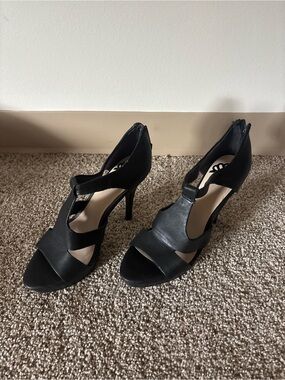 Fergie Black Open-Toe Strappy Stiletto Heels